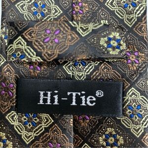Hi-Tie Tie Men's 100%‎ Silk Brown Tone Geometric 3.25"